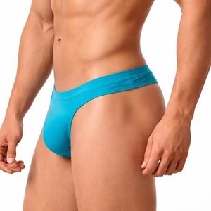 Jockmail Large (30-32) Ice Silk Thong Turquoise Blue Low Rise T-Back JM290